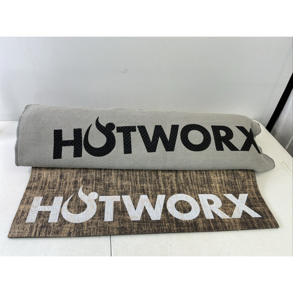 HOTWORX Exercise Towel and Mat Set Non-Slip Hemp Fiber Yoga Gym Workout Brown